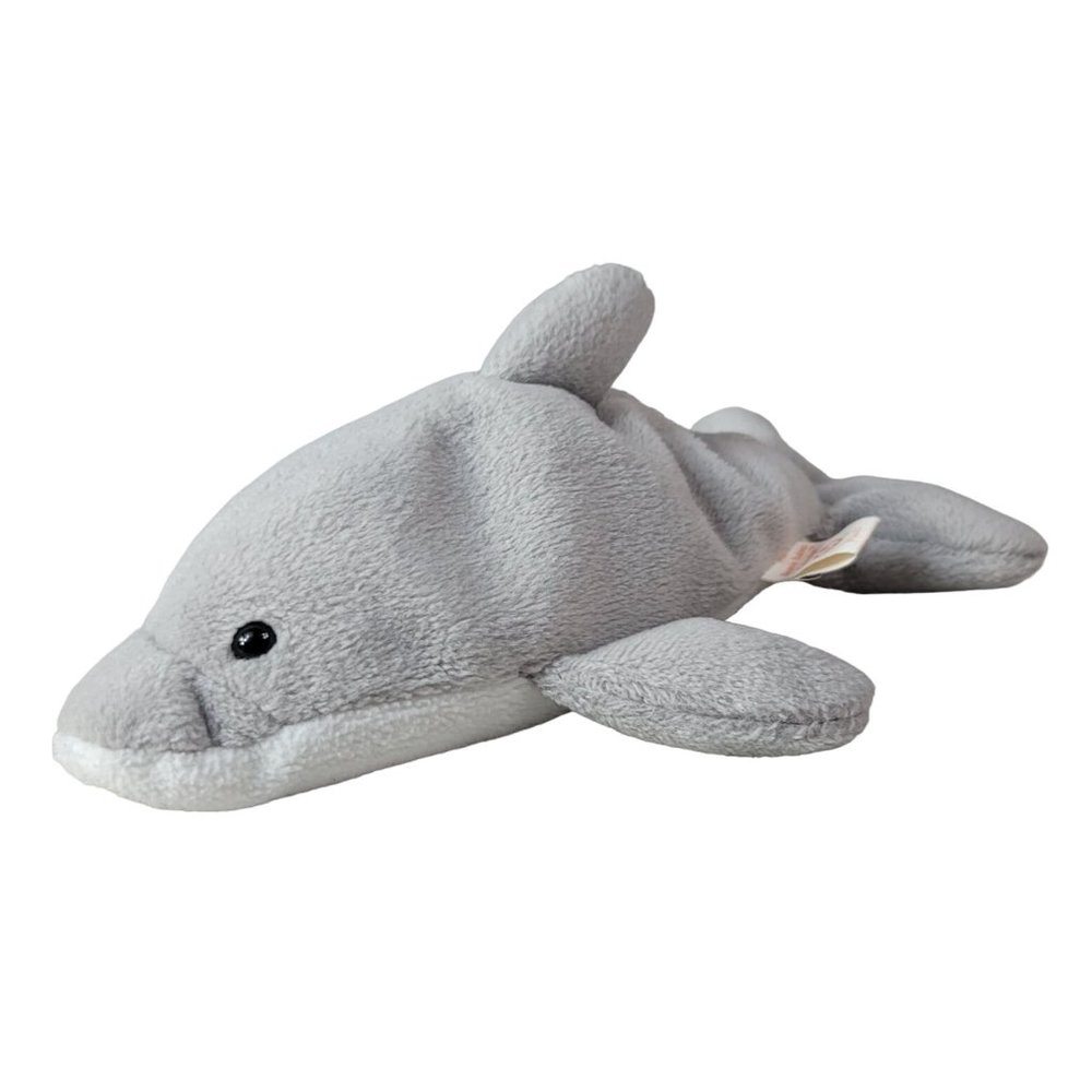 VTG Ty Beanie Babies Flash Dolphin Plush Gray 8" Aquarium Porpoise 1993